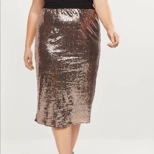 NWT Lane Bryant Gold Sequin Skirt with Exposed Elastic Waist, Size 14